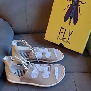 NWB FLY LONDON LEATHER GLADIATOR SANDALS  SIZE 37 (6.5)